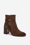 Women's suede ankle boots with heel warm Sergio Leone BT25384-S Khaki