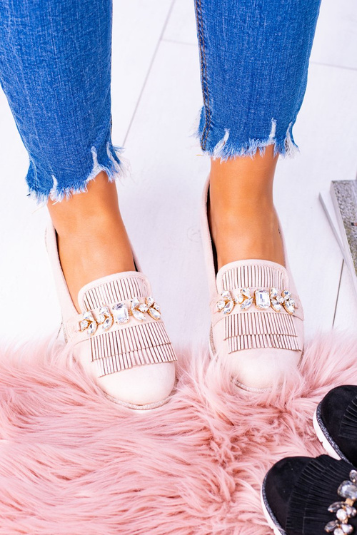 Beige Suede Mokassins with Vivaro Crystals