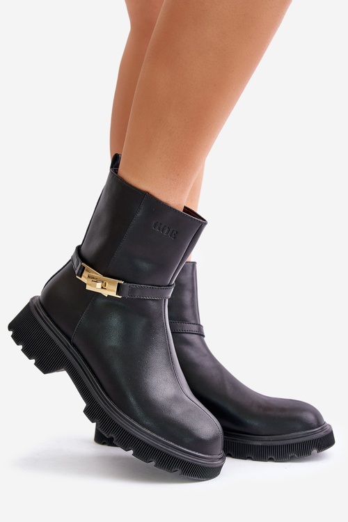 Leather Women's Ankle Boots With Strap Insulated GOE OO2N4150 Black