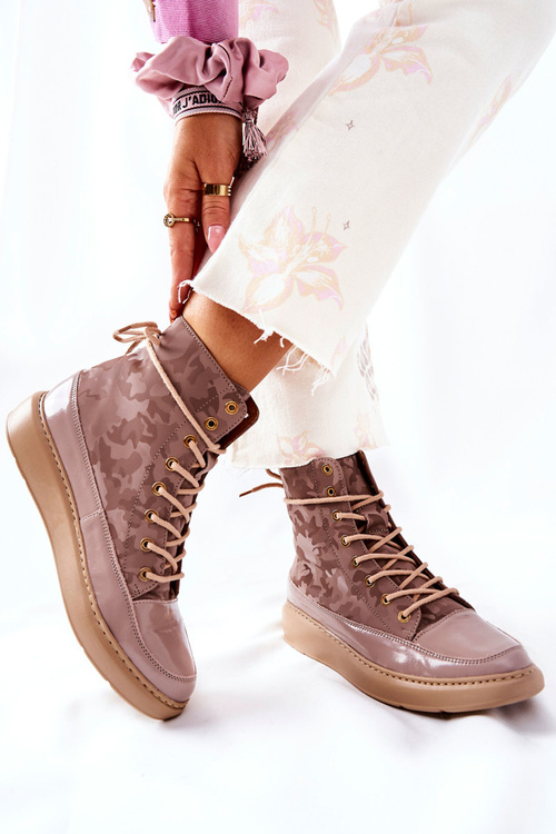 Sportowe Skórzane Buty Lewski 3034 Beżowe Moro