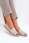 Leather Perforated Ballet Flats With Open Toes S.Barski LR51-922 Beige