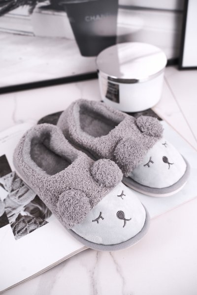 Women's Slippers With Fur Teddy Bear Grey Sweetie
