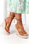Lace-up Wedge Sandals With Braids Camel Run The World