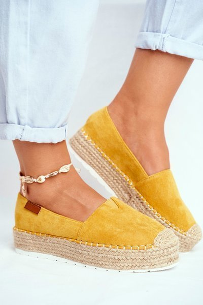 Espadryle Damskie Na Platformie Lniane Żółte La Playa