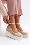 Espadryle Damskie Na Koturnie Jasnobeżowe Malla JH333P