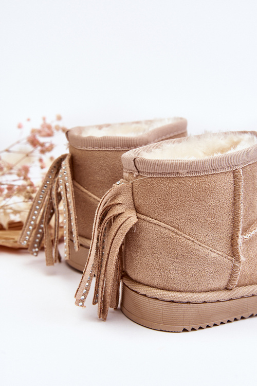 Children's Fleece-lined Fringed Snow Boots Beige Mikyla
