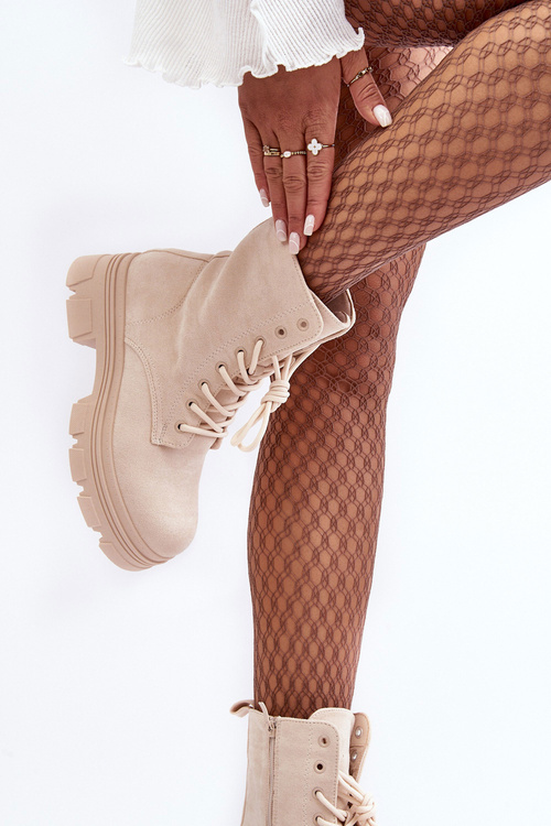 Suede Boots With Zipper Beige Marley
