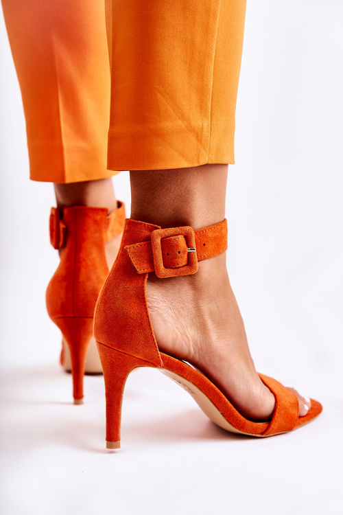 Women's Suede Sandals On A High Heel Orange Marconi