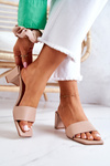 Leather Slippers On High Heel Beige Netty