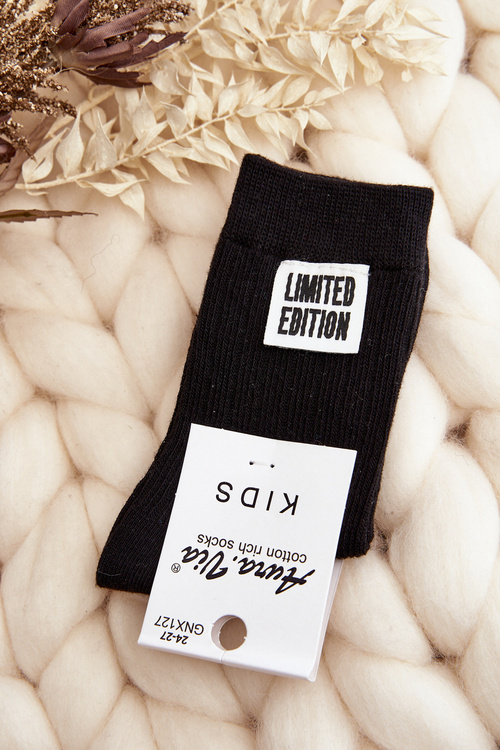 Children's Plain Socks with Patch Black