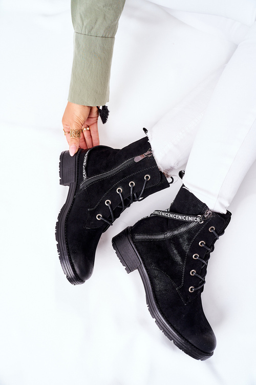 Women's Flat Boots Workers Black Goorey