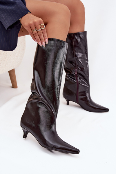 Patent Leather Women's Boots Low Heel Bordeaux Mireva