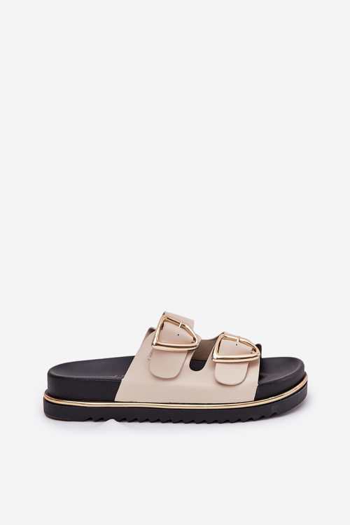 Ladies Platform Sandals With Golden Buckles Beige Tersele
