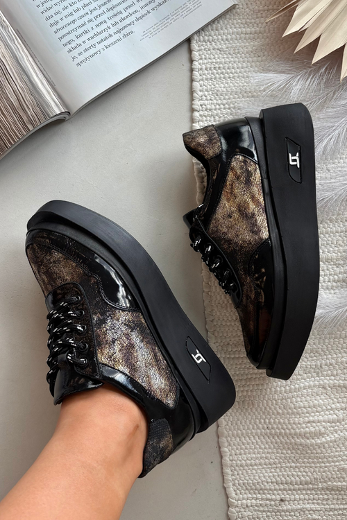 Leather Lace-up Women's Shoes on Platform Artiker 57C2042 Black-Gold