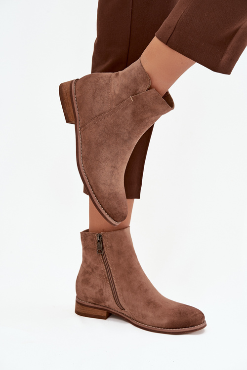 Women's Flat Heel Ankle Boots Vinceza 39961 Light Brown