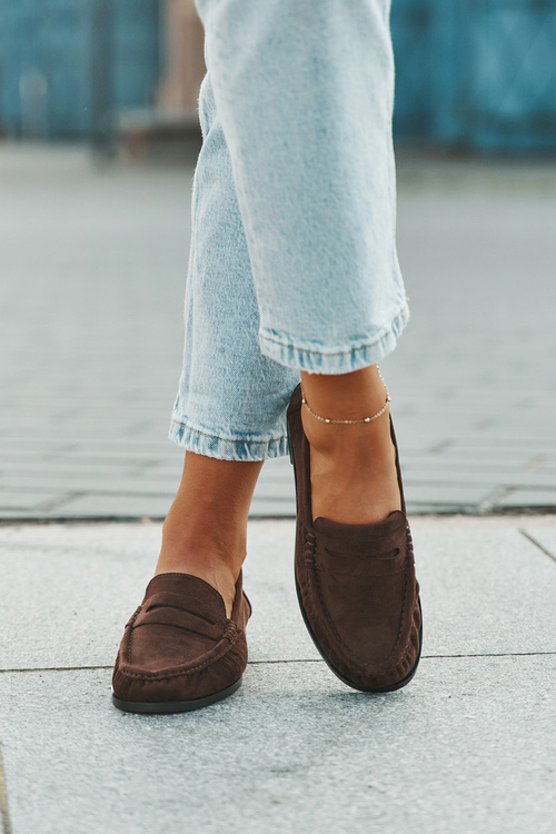 Women's Loafers with Flat Heel Made of Eco Suede Brown Rivianne