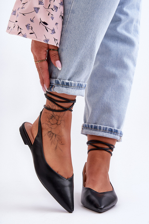 Baleriny Damskie Wiązane Czarne Lilly Ann 4074