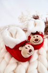 Papcie Dziecięce Ocieplane Renifer Z Kokardką Czerwone