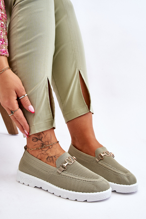 Tenisówki Damskie Wsuwane Slip-On Ozdoba Zielone Alena