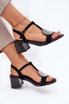 Leather Heeled Sandals With Decoration D&A JC51-842 Black