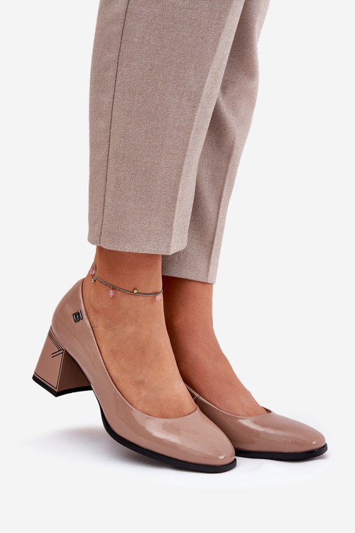 Leather Patent Heels On A Heel Vinceza 91130 Beige