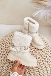 Eco Leather Girls Ankle Boots With Fur And Buckles Beige Cartemes