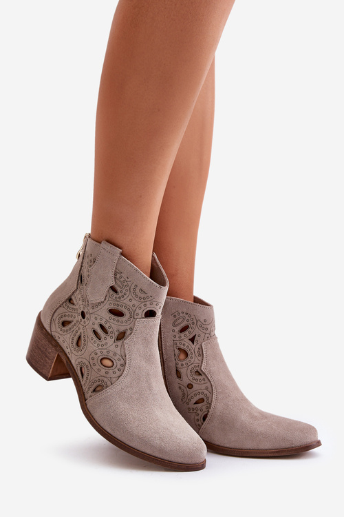 Openwork Suede Booties Lewski Shoes 3170/2 Cappucino