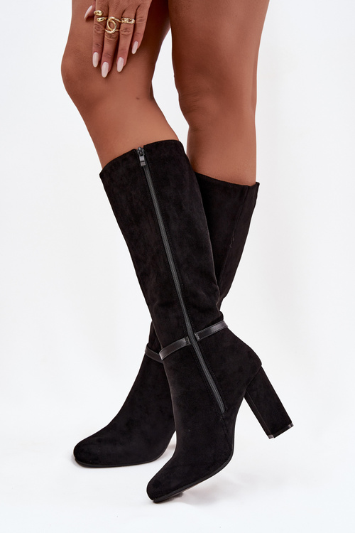 Women's heeled boots with gold buckle lined black Seraphine