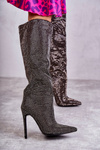 Fashionable Boots On High Heel With Cubic Zirconia black Lovisa