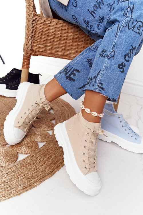 Women's High Sneakers On A Chunky Sole Beige-White Trissy