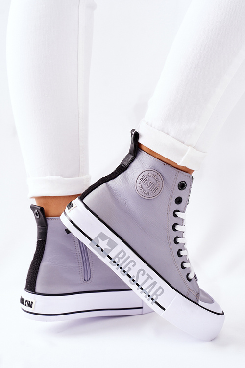 Trampki Wysokie Platforma Suwak Big Star Szare II274016