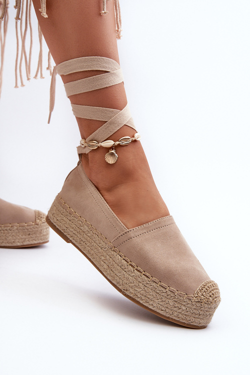 Women's Espadrilles Tied on a Platform with Braiding Beige Tailesse