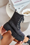 Warm Leather Ankle Boots Workers For Women With Zirconia GOE OO2N4125 Black