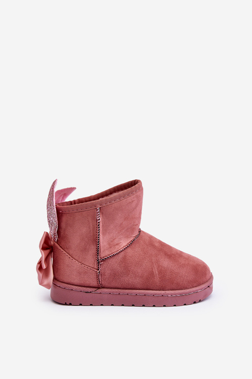 Girl's Padded Snow Boots with Ribbons Pink Meriva