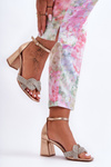 Low Heel Sandals with Rhinestones Rose Gold Monra