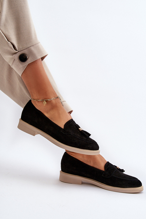 Mokasyny Zamszowe Damskie Płaski Obcas Zazoo 3420 Czarne