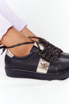 Women's Leather Sneakers Lewski Shoes 2786-0 Black-Gold