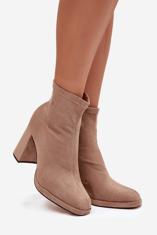 Women's ankle boots from eco suede with heel beige Karvella