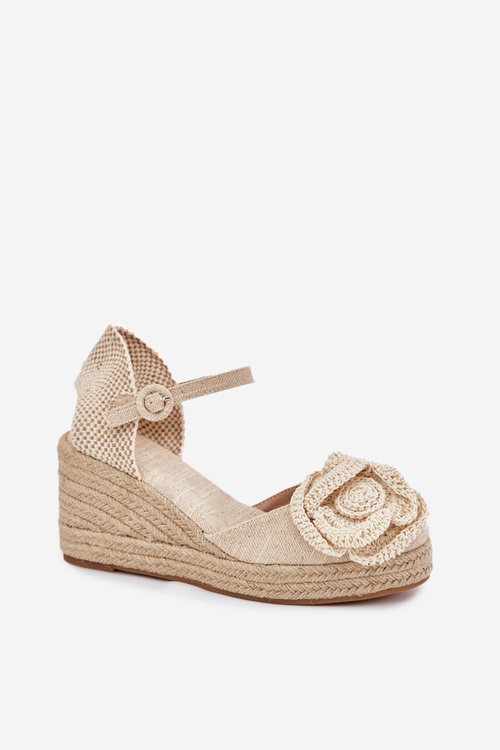 Women's Wedge Sandals With Braiding And Crocheted Flower Beige Ismilea