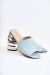 Leather Women's Slippers On Heel Blue Perry
