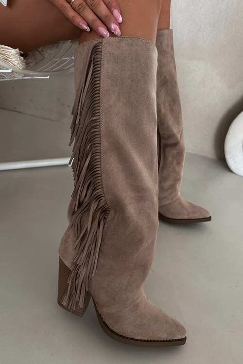 Women's Cowboy Boots With Fringes On A Heel Beige Tivara