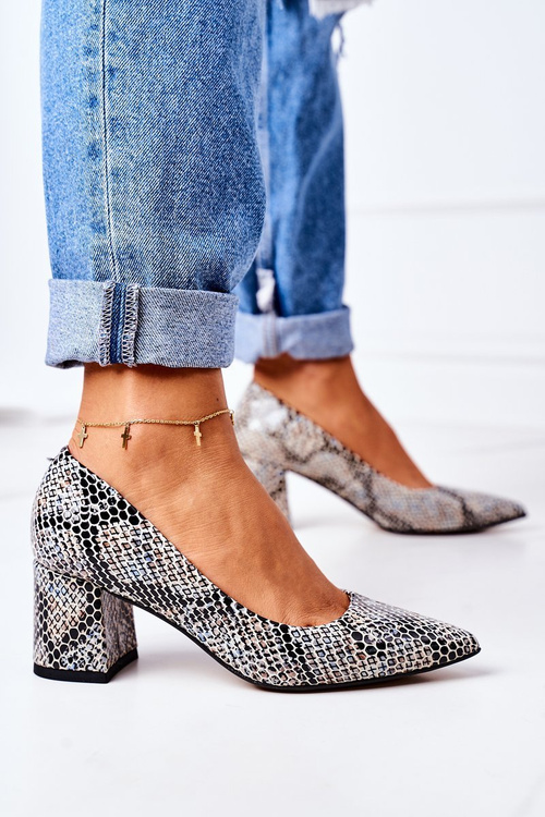 Leather Pumps With Animal Pattern Lewski Shoes 2801 Black-Blue