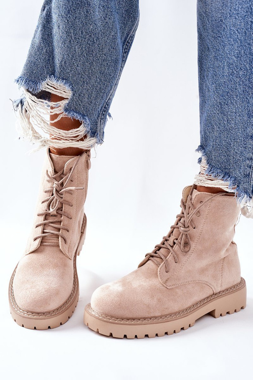 Suede Zipper Boots Beige Belados