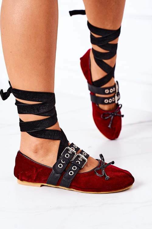 Lace-up Velor Ballerinas Lu Boo Burgundy