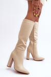 Leather Heeled Boots Elegant Beige Eudonice