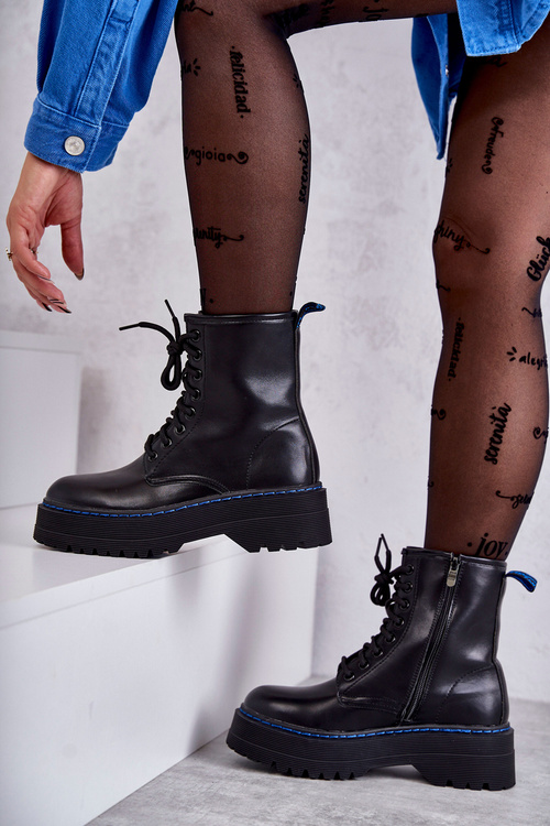 Botki Glany Damskie Wiązane Czarne Callie