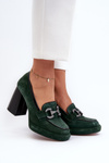 Leather Pumps on Chunky Heel Laura Messi 2706 Dark Green