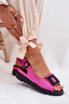 Leather Women's Wedge Sandals with Decoration Artiker 56C1571 Fuchsia