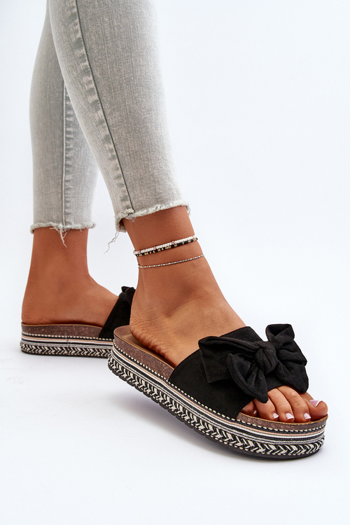 Klapki Damskie Platforma Kokarda Czarne Evatria