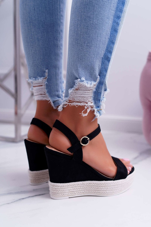 Ladies' Platform Platform Sandals Linen Black Liviana